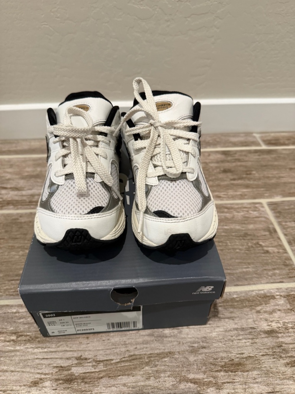 New Balance Kids 2002 White Black Gold Silver Running Shoes Sneakers Unisex